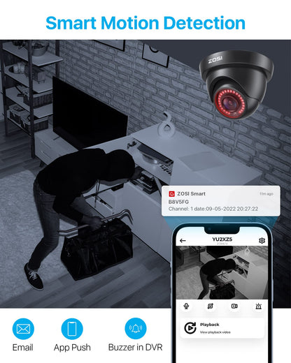 ZOSI 16CH 1080P Surveillance Camera Set with 2TB HDD DVR and 12X 2MP Dome Camera Outdoor Surveillance System, 24m IR Night Vision, Motion Alarm