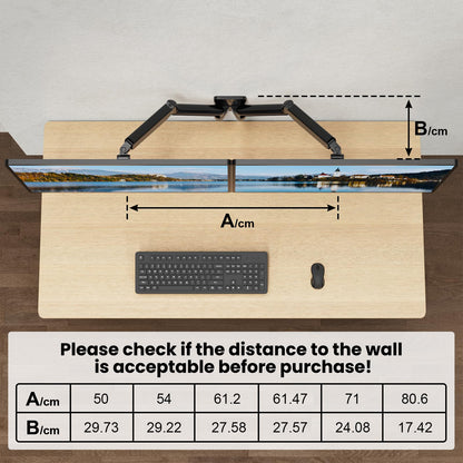 IMtKotW Monitor Wall Mount 2 Monitors for 17-32 inch Flat & Curved Screens, 9kg/arm, Ergonomically Height Adjustable tilt/swivel and rotate, VESA 75x75/100x100 Monitor Mount Wall