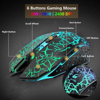 Gaming Keyboard and Mouse Set, QWERTZ German Layout Rainbow LED Backlight Ergonomic Keyboard 6 Buttons 2400 DPI Mouse and Mousepad, USB Wired, Compatible with PS4 Xbox, Black