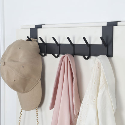 SKOLOO Door Hooks with 6 Hooks, Metal Over Door Hook Rack Inside - 2 Pack Coat Hooks for Towel Holder, Coats, Black