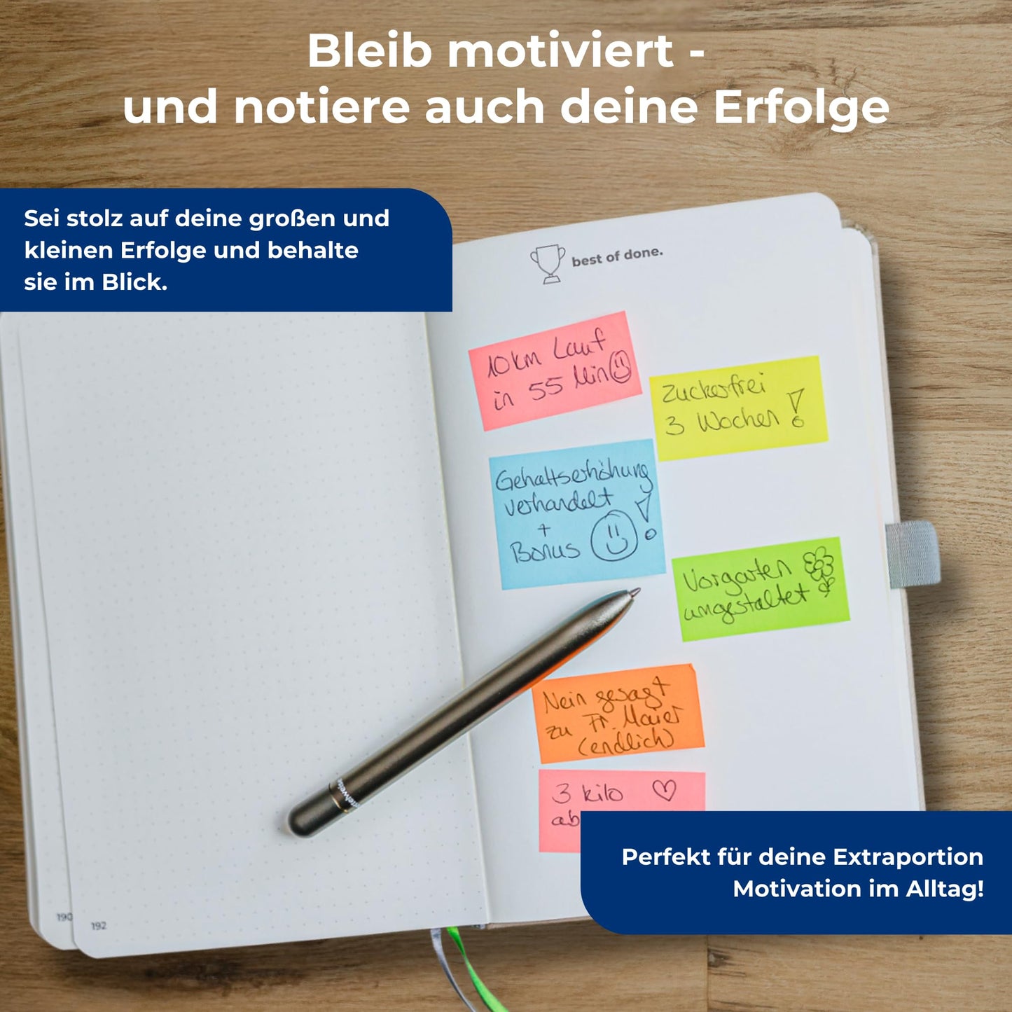 Notepad - The agile notebook A5 | With integrated Kanban Board | incl. 300 sticky notes | More clarity + focus | To do notebook | 192 numbered pages | vegan Hardcover (Gray/Blue)