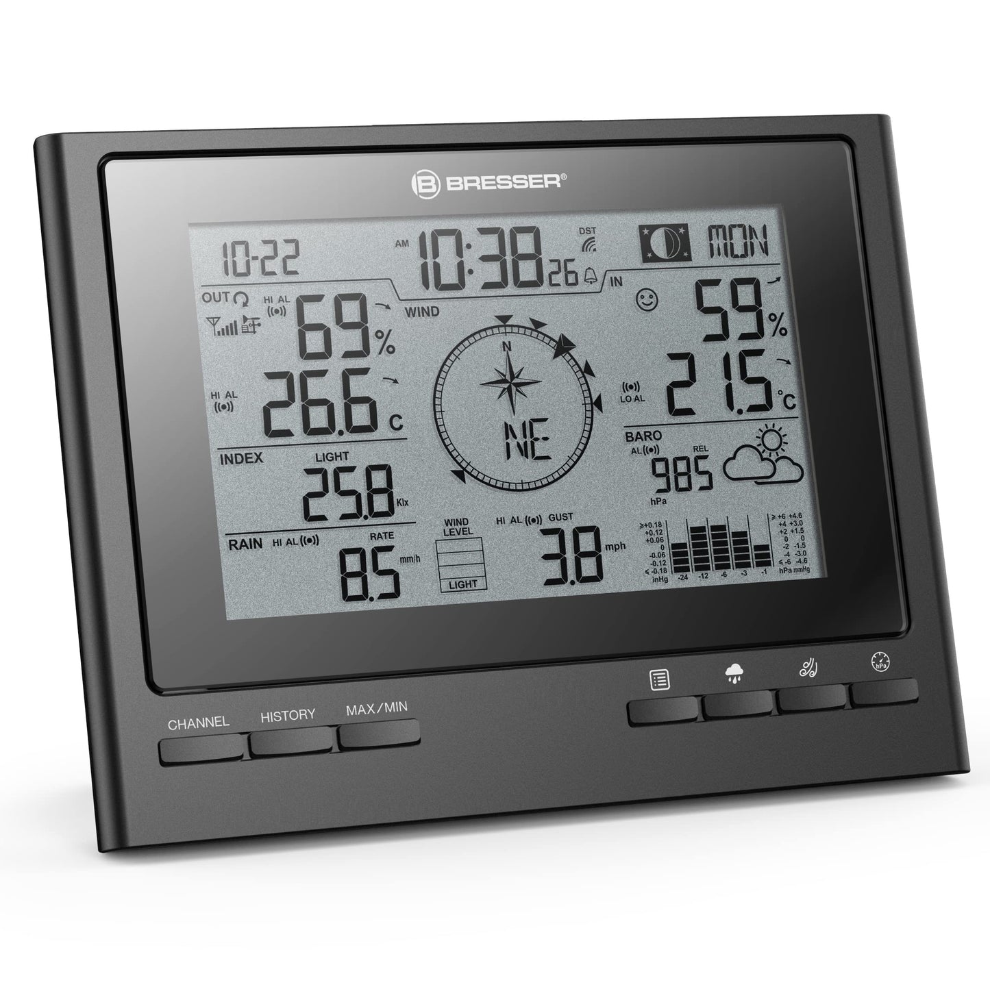 Bresser weather station with outdoor sensor 7-in-1 weather center ClimateScout with professional outdoor sensor, black