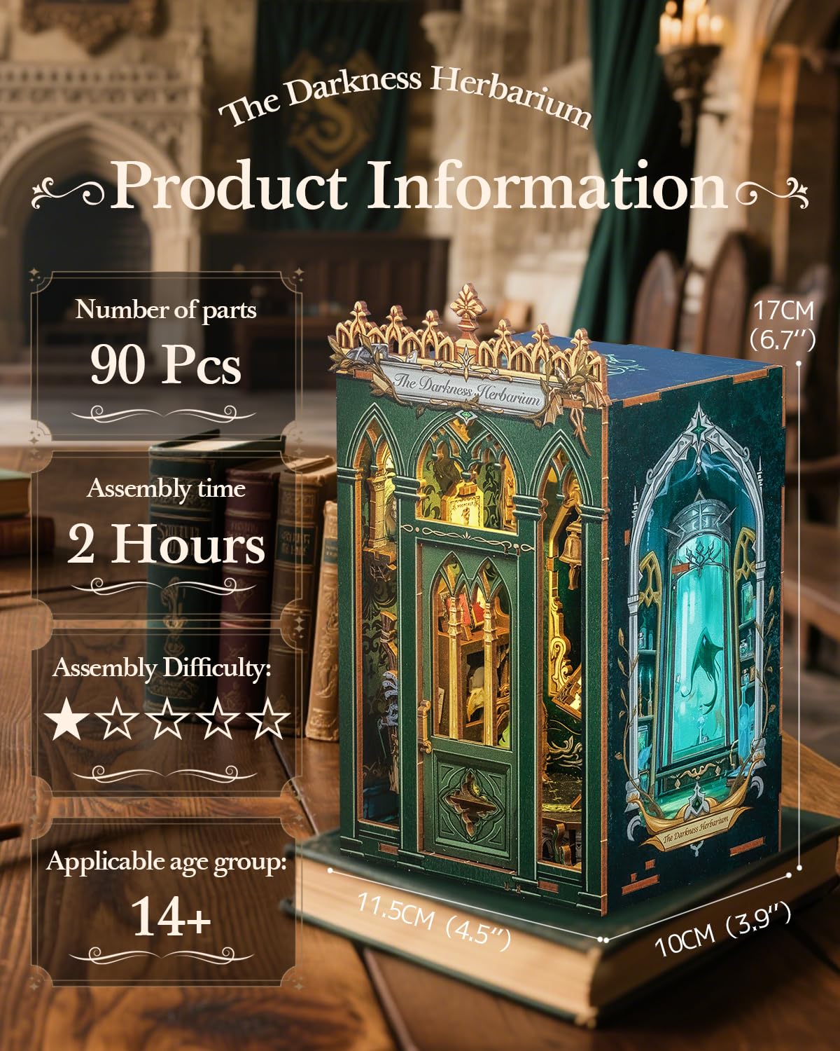 CUTEBEE Book Nook Kit - DIY Miniature House Dollhouse Booknook 3D Wooden Puzzle Library with Dust Cover and LED Light, Unique Bookshelf Decor & Gift for Adults (The Darkness Herbarium)