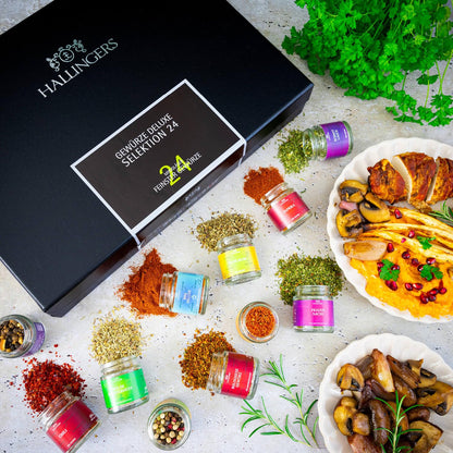 Hallinger's Deluxe Selection 24 - Spice Gift Set handmade, 24 spices from around the world (Set) - Christmas gift ideas & gift Advent calendar | New home congratulations Friendship Get well soon.