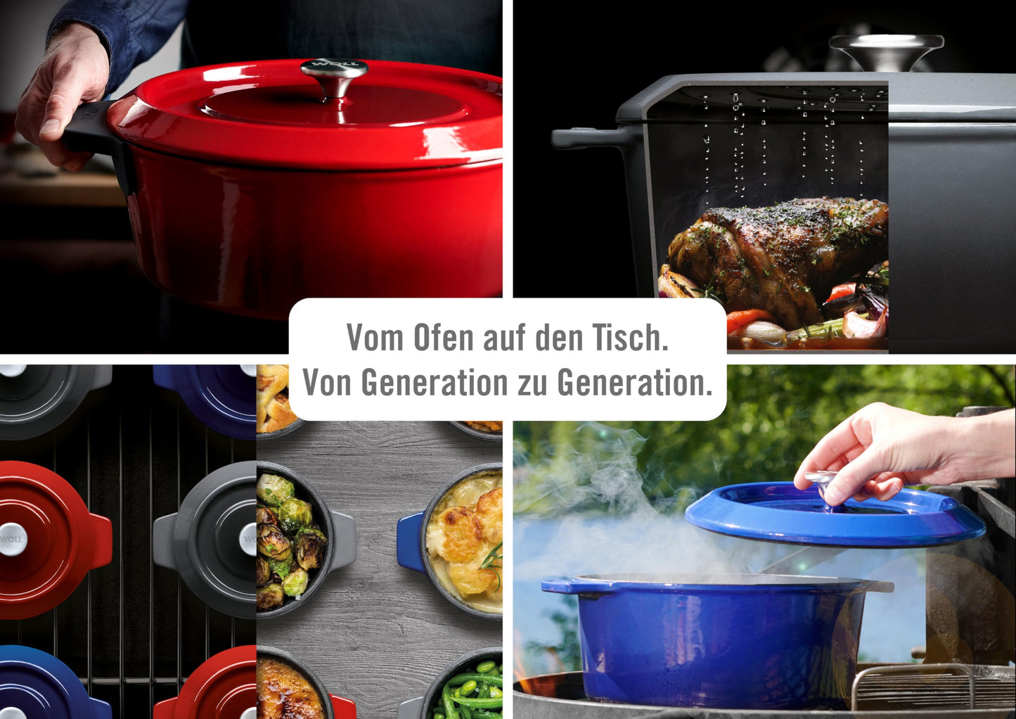 Woll Iron Cast Iron Square Grill Pan with Ridges, including steak press and silicone handles - Induction -, 24 x 24 cm, 4.5 cm high - Suitable for all stove types, oven-safe up to 250°, blue.