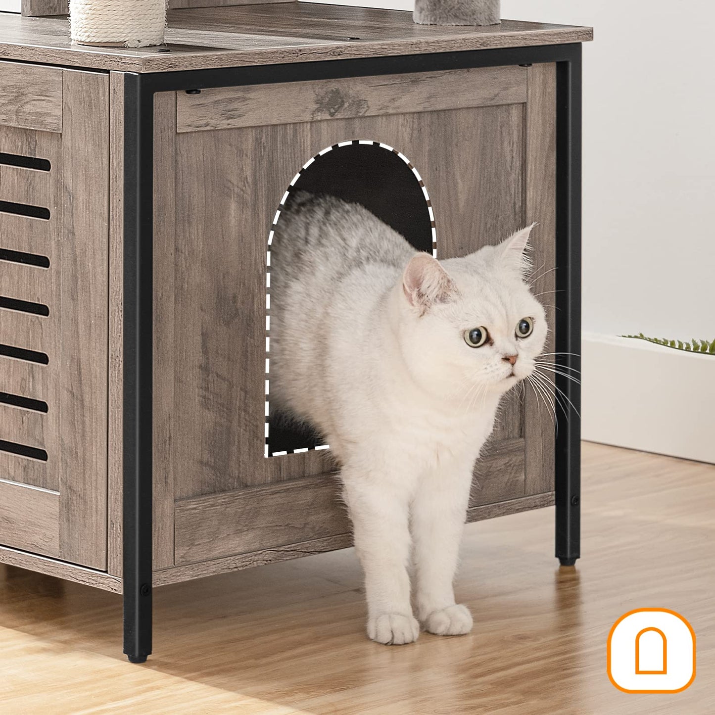 HOOBRO Cat Tree with litter box cabinet, cat tree tower, All-in-One cat furniture for indoors, hidden cat toilet furniture, 132 cm, detachable plush ball rods, Greige EBG14MZ03