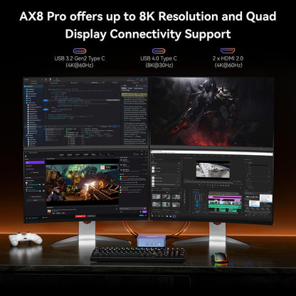 GEEKOM AI Mini PC AX8 Pro, AMD Ryzen R9-8945HS (8C/16T, up to 5.2GHz) Mini Desktop Computer 32GB DDR5 5600Mhz RAM & 2TB PCIe Gen 4 SSD, Mini PC with Windows 11 Pro, AMD Radeon 780M/WiFi 6E/BT5.2/2.5G LAN.
