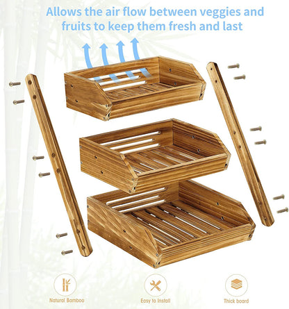 CALM COZY 3-tier wooden fruit basket, vegetable stand fruit rack, storage holder for fruit, cake, candy.