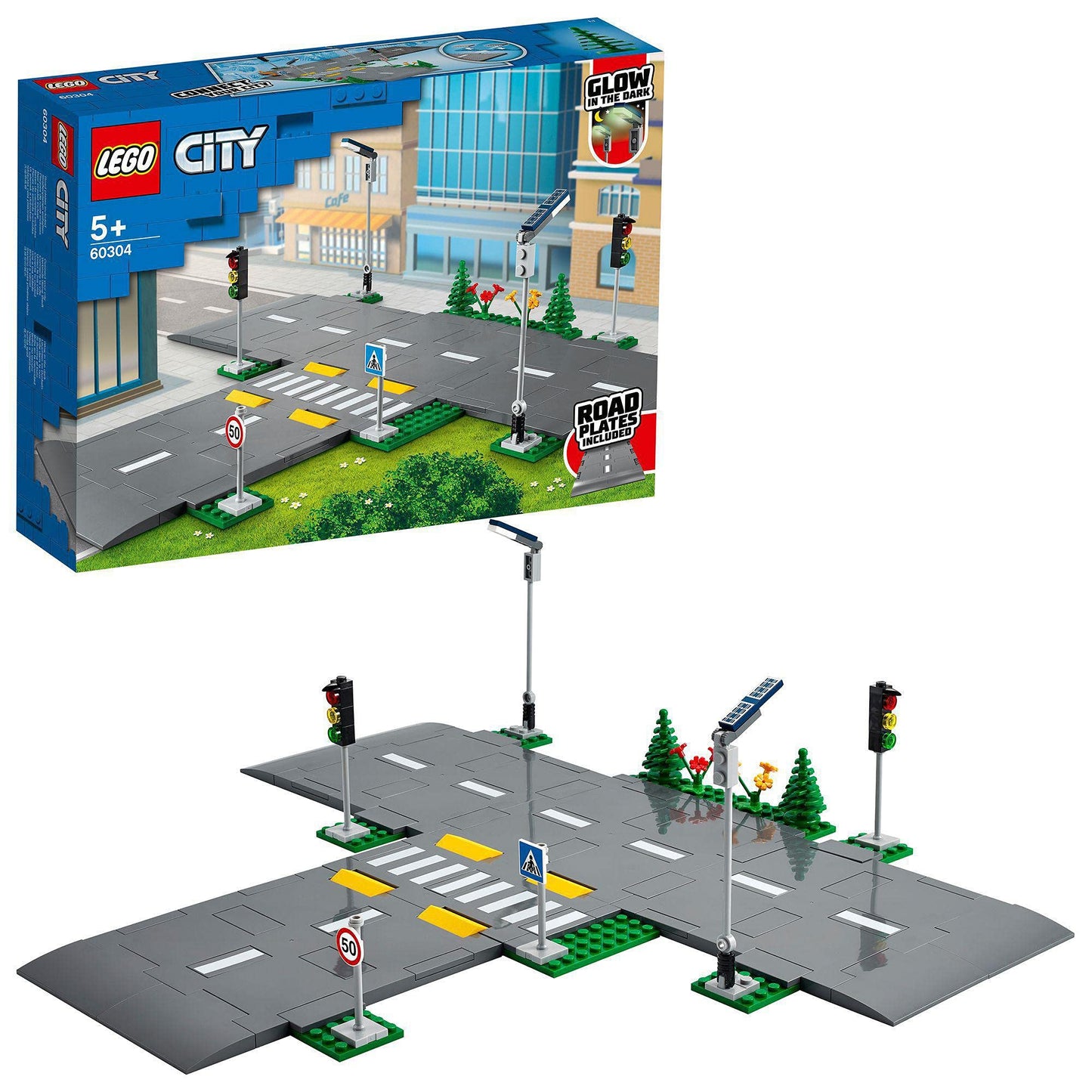LEGO City Intersection with Traffic Lights, set with glow-in-the-dark bricks 60304 & City Burger Truck, set with toy car for 5-year-old children.