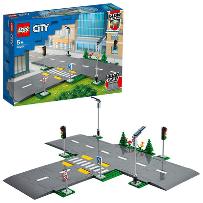 LEGO City Intersection with Traffic Lights, set with glow-in-the-dark bricks 60304 & City Burger Truck, set with toy car for 5-year-old children.