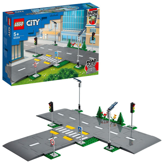 LEGO City Intersection with Traffic Lights, set with glow-in-the-dark bricks 60304 & City Burger Truck, set with toy car for 5-year-old children.