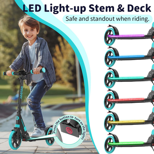 BELLEEV Big Wheel Scooter with LED Light-Up Handlebar, Deck, Adjustable Height, ABEC-9 bearings, 200mm wheels, Suspension, Carry Strap, Foldable Kick Scooter for Kids 6+, Teens, Adults.