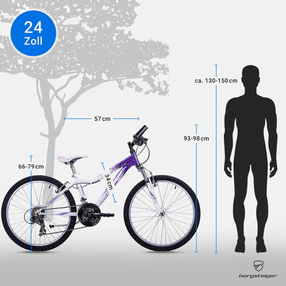 Verona 24 inch children's bike for 8, 9, 10, 11 year olds. 18 gears, mountain bike with fork suspension, girls' bike.