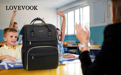 LOVEVOOK Women's Backpack, Waterproof Laptop Backpack 17 Inch with Separate Laptop Compartment, Large School Backpack School Bag, for Work University Teacher Business Office, Black