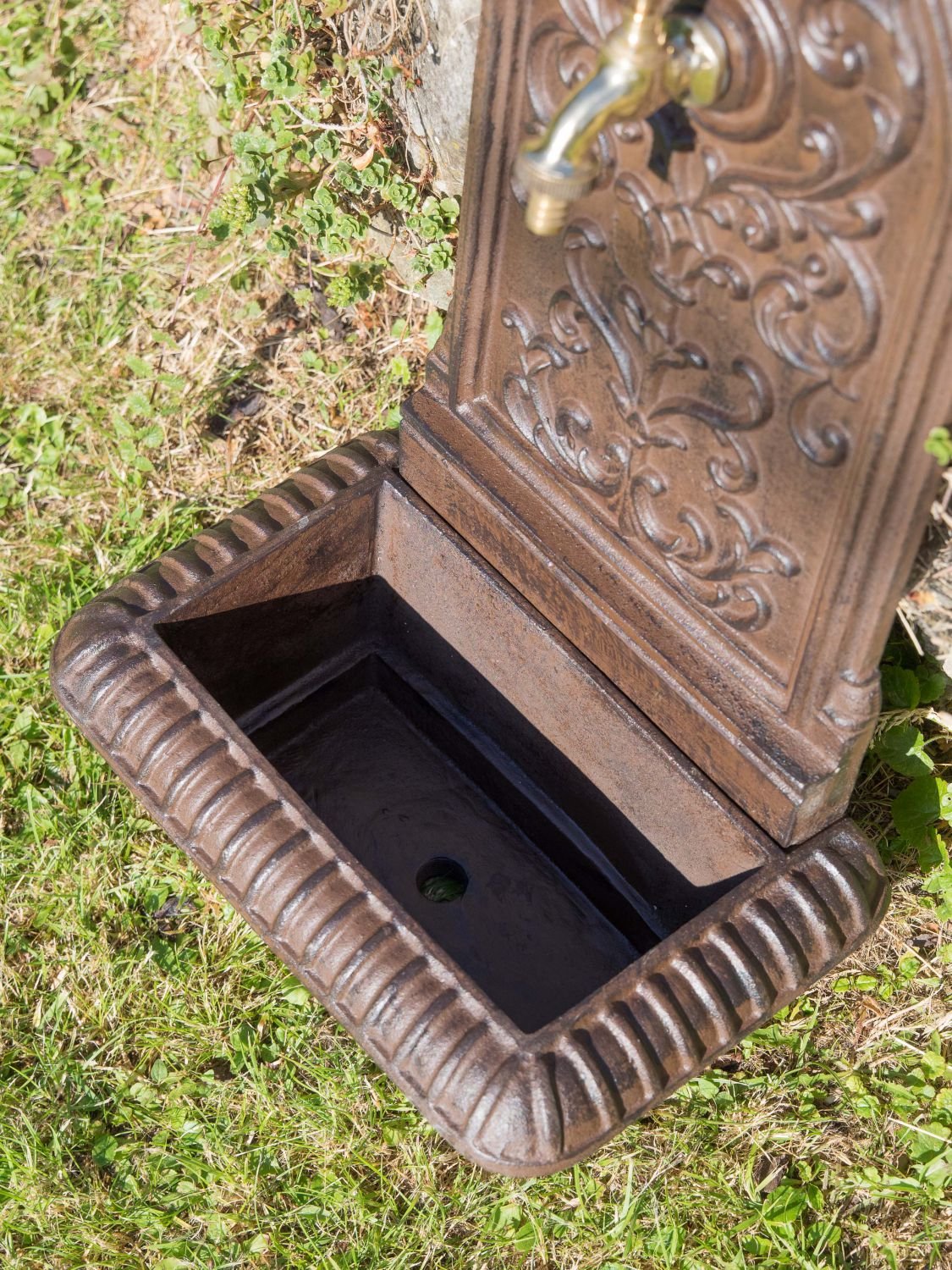 aubaho Fountain 66cm Wash Basin Iron Brown Wall Fountain Garden Antique Style