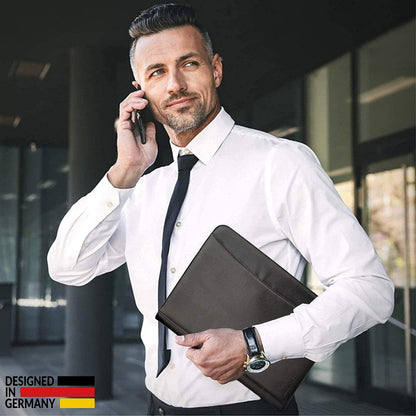 AZORIS PREMIUM® A4 premium folder with double zipper and 13-inch tablet compartment, professional faux leather conference folder for men and women.