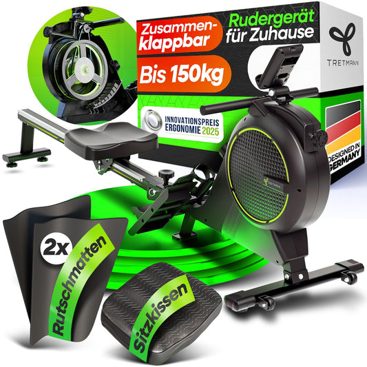 NEW Tretmann rowing machine for home set - extra quiet- [eddy current brake 2.0] certified up to 150KG | patented ErgoConcept | rowing machine magnet rowing machine rowing fitness equipment