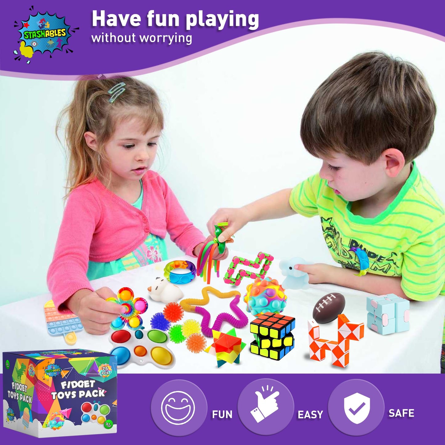 75 pieces Fidget Toys for Kids, Party Favors, Children's Birthday Party Gifts, Classroom Prizes, Stress Relief, Treasure Chest, Pop Its Toys for Autistic and ADHD, Small Gifts.