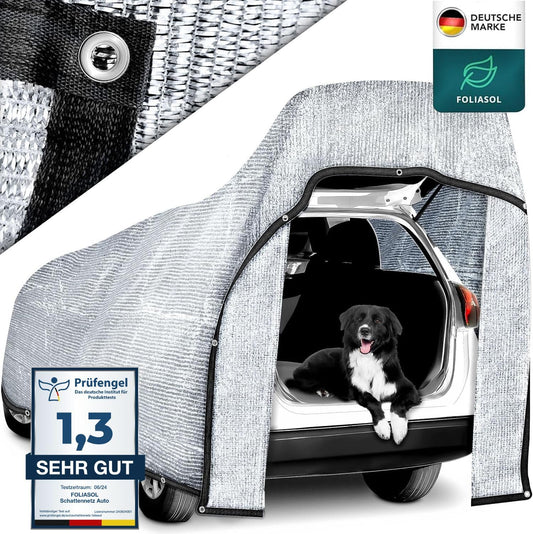 FOLIASOL® Shade Net for Car 4x6 m | Alunet Dog with Eyelets 80% UV | Aluminum Sun Protection for Camping & Vacation | Sun Protection Net with Fastening | Heat Protection Aluminum breathable