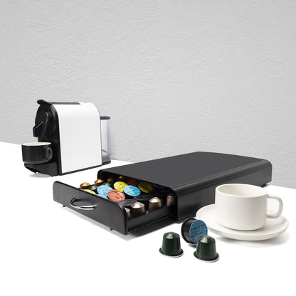 SYSYLY Capsule Holder, Drawer for Nespresso Capsule Storage, Organizer for 60 Capsules, Metal, Black.