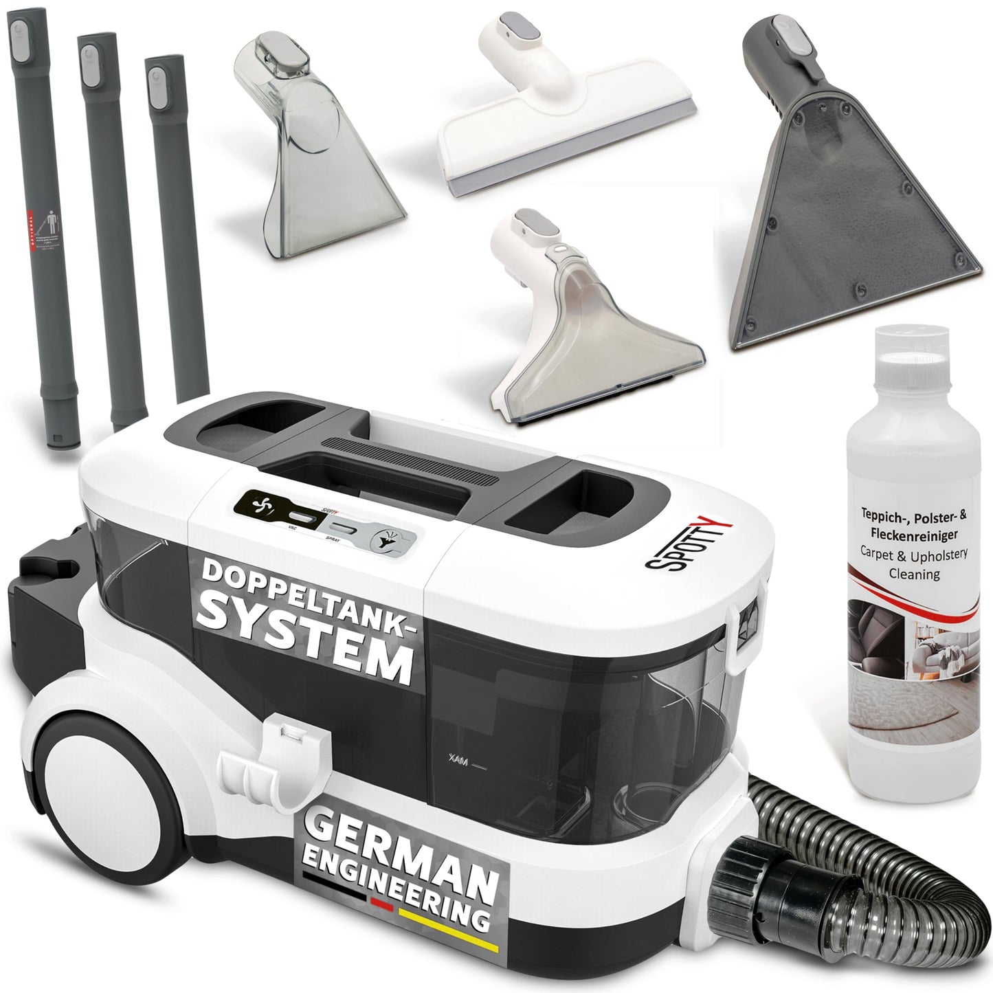 SPRiNTUS wet and dry vacuum cleaner upholstery cleaning device SPOTTY with 170mbar suction power for thorough cleaning of carpets, upholstery, pet hair, car & hard floors I Hygienic carpet cleaner wet vacuum cleaner [67db]