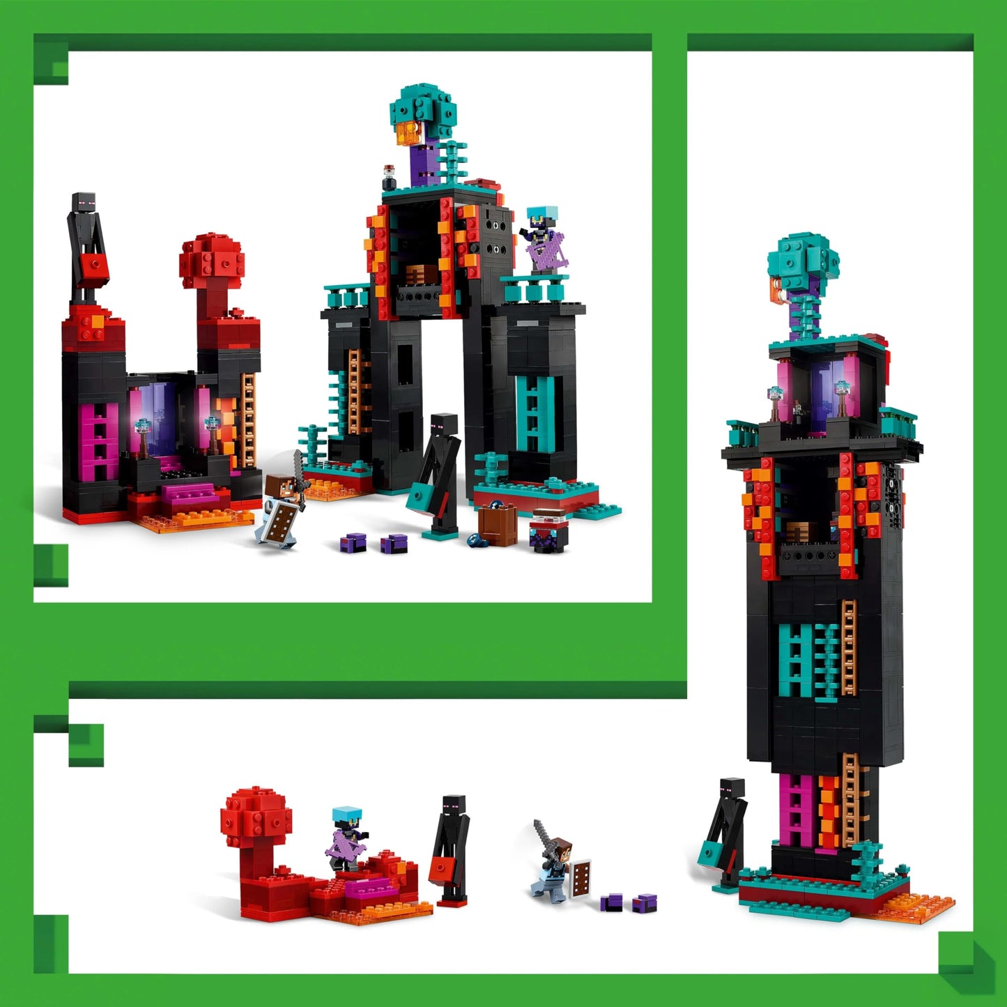 LEGO Minecraft 2in1 The Enderman Tower - Modular Gaming Toy - Can be built into 2 fortresses - With 4 collectible minifigures - Gamer gift for boys and girls aged 9 and up - 21279