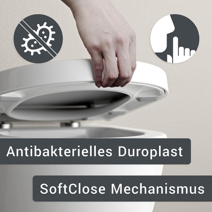 Amber toilet seat with automatic closing, soft-close, white, D-shaped toilet seat 46x36x5cm, take-off mechanism, antibacterial WC seat made of duroplast, easy installation - toilet lid U1002