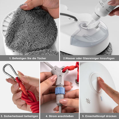 HUTT C65 window cleaning robot with spray function, Electric window cleaner remote control with 80ML tank, Window cleaner robot automatic, for indoor and outdoor windows, 10x cloths, case