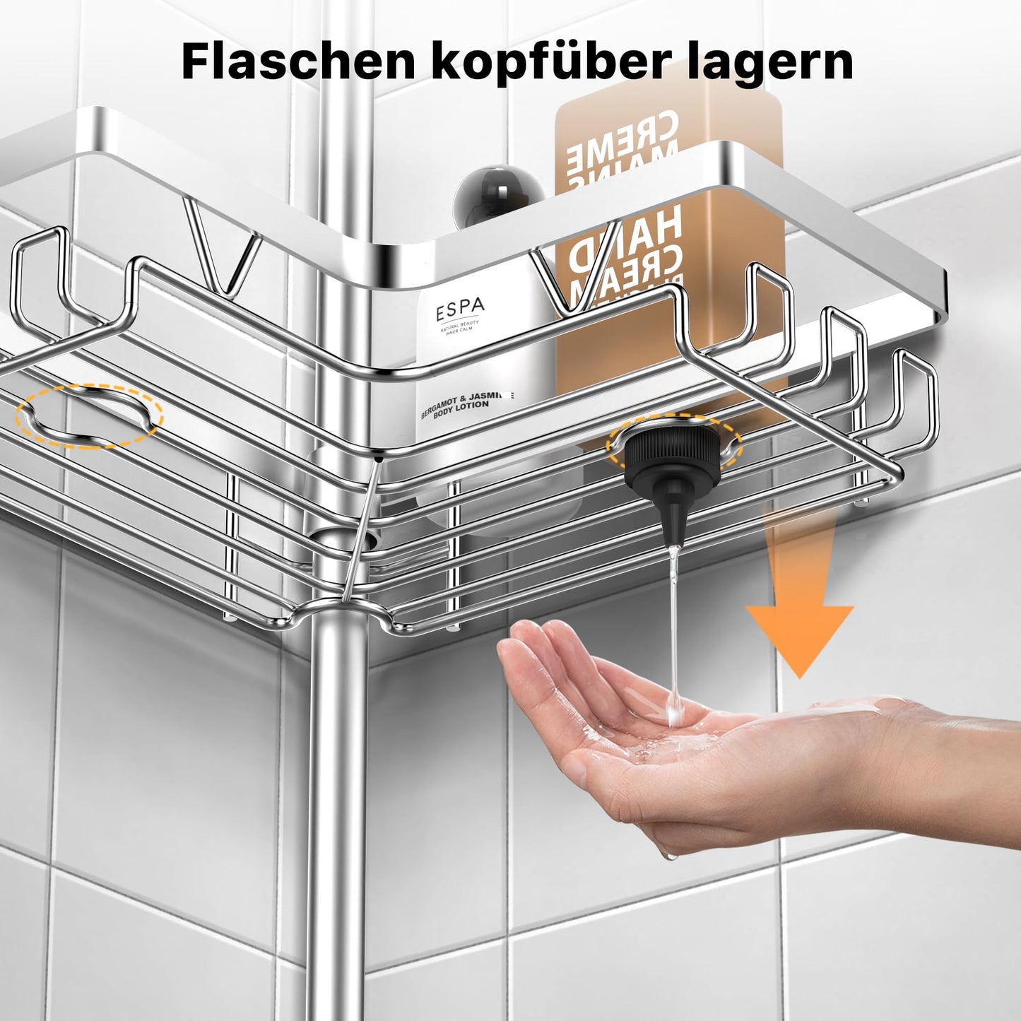 Kegii shower caddy, telescopic shower shelf without drilling, corner shelf bathroom organizer stainless steel, height adjustable for shower corners silver
