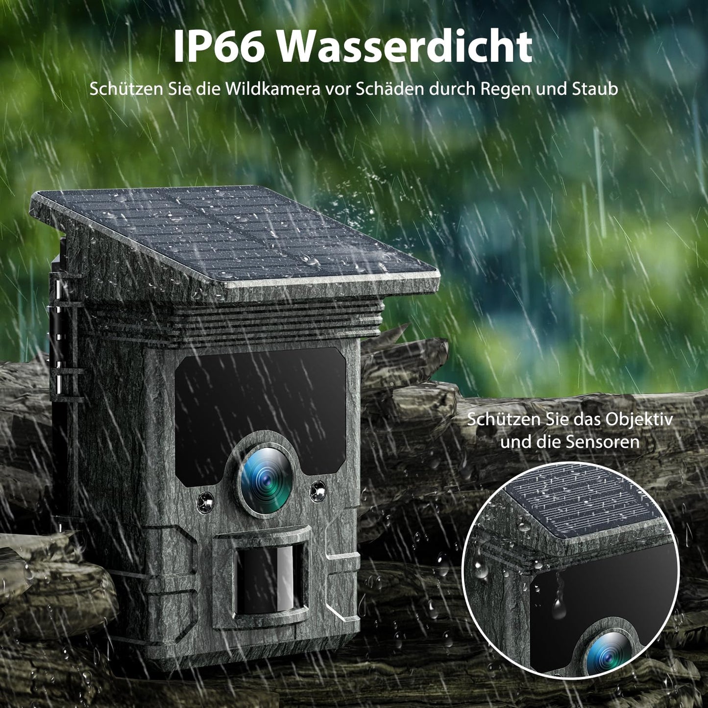 VOOPEAK Wildlife Camera Solar WiFi 4K 30fps 85MP, wildlife camera with mobile transfer APP, game camera with motion detector night vision 120° wide angle IP66 waterproof with 32GB Micro SD card