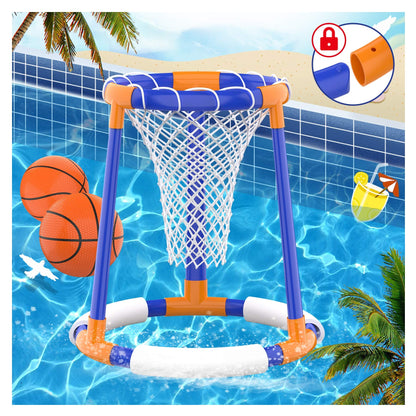 FOSUBOO Pool Toy for Adults Kids Water Games Floating Basketball Hoop Water Toy Basketball Hoop Pool Accessory Fun (2X Basketballs)