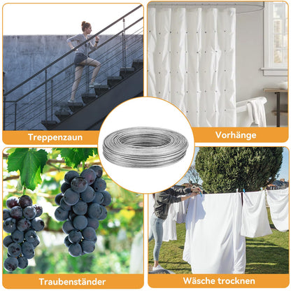 VIGRUE 32ft 3mm Wire Rope Kit, 304 Stainless Steel Thickened Wire Rope Tensioner, Steel Rope Covered, with Eyelets Cable Tensioning Kit Turnbuckle and Lever for Party, Festival, Wedding, Staircase, Camping.