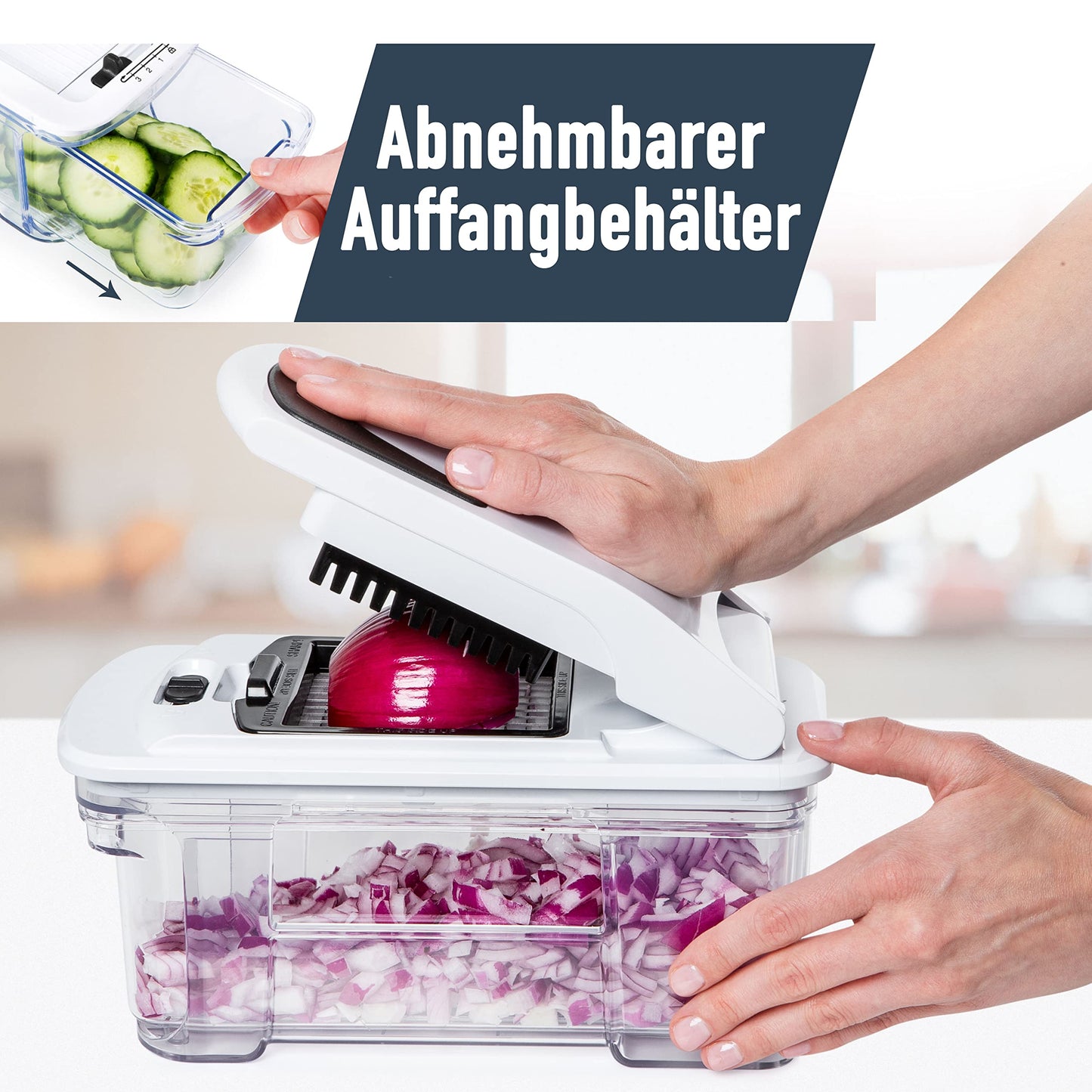 Vegetable slicer mandolin vegetable cutter - vegetable slicer cucumber slicer onion slicer potato slicer fruit slicer - grater for vegetables and cheese - julienne slicer (All-in-1 White)