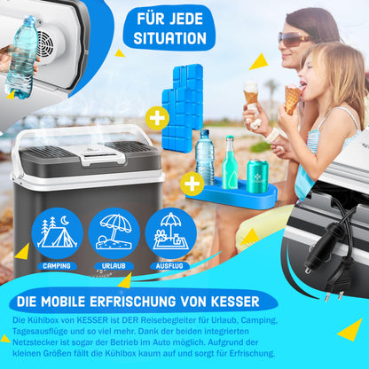 KESSER® 24 liter cooler | COOLS and WARMS | Thermoelectric cooler | including 2X cooling packs & drink holder | 12 volt and 230 volt | Mini fridge | for car and camping | Energy efficiency class E | Anthracite
