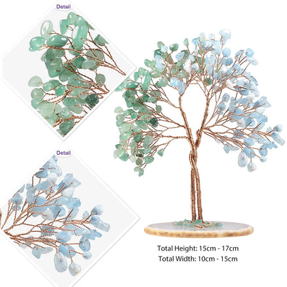 Nupuyai Crystal Tree Feng Shui Gemstone Tree, Lucky Tree, Money Tree Gift, Wedding, Decor Living Room Bedroom (Green Aventurine & Aquamarine, Agate Slice Base)