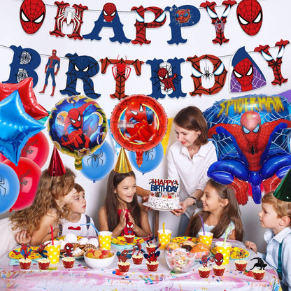 Spiderman birthday party decorations, 30 helium balloons for birthday, featuring huge 3D Spiderman hero balloons and number balloons, birthday decor for 5-year-old kids.