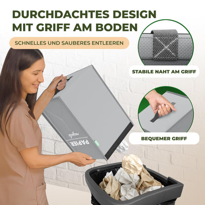 COTTARA® Waste Separation System 3-way Plastic, Glass, Paper | Stable Base with 4 Stabilizers | Ideal for separating waste, collecting deposit bottles, recycling bins, and paper collection | Gray