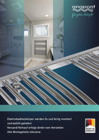 anapont electric bathroom radiator - straight - chrome - timer function - towel radiator - electric bathroom heating - towel heating - Made in Germany (KTX 3, 1775h x 500w)