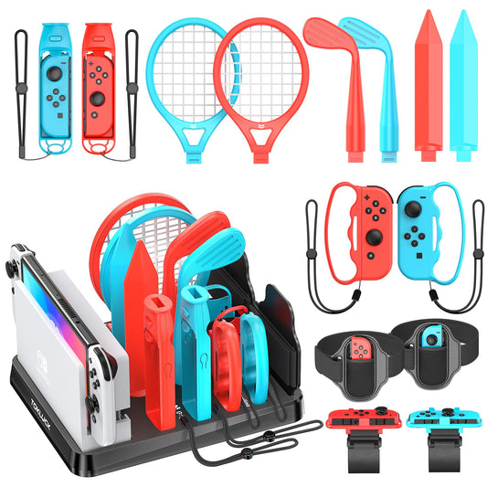 Switch Sports accessory set with organizer compatible with Switch/OLED, storage for Switch sports game accessories, family party package sports games accessory bundle for Nintendo Switch & OLED.