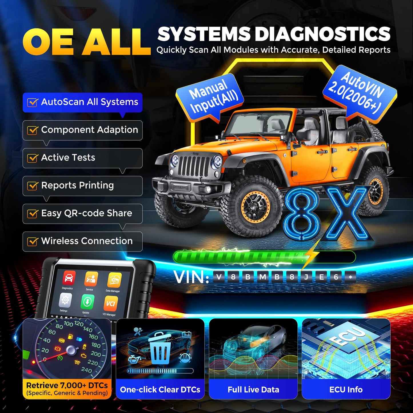 Autel MaxiCOM MK808BT PRO OBD2 diagnostic tool: 2025 full bidirectional active test, Android 11, 4G+64GB, 2.4&5G WIFI, upgrade from MK808BT MK808S MK808 MX808S, 28+ service all system, BT506 compatible.