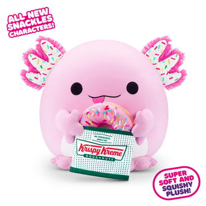 Snackles, Series 2, Axolotl (Krispy Kreme), cuddly and soothing 35cm plush toy with licensed snacks (Axolotl)