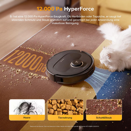 Roborock Qrevo S5V vacuum cleaner robot with mopping function & lift-off mop, 12,000Pa suction power, Zero-Tangle system, warm air drying, intelligent obstacle avoidance, multi-function docking station (Black)