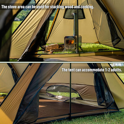 Camping Hot Tent with Stove Jack, POMOLY STOVEHUT 20 Shelter with two tarp poles and tent poles for 1-2 person hiking, hunting, backpacking.