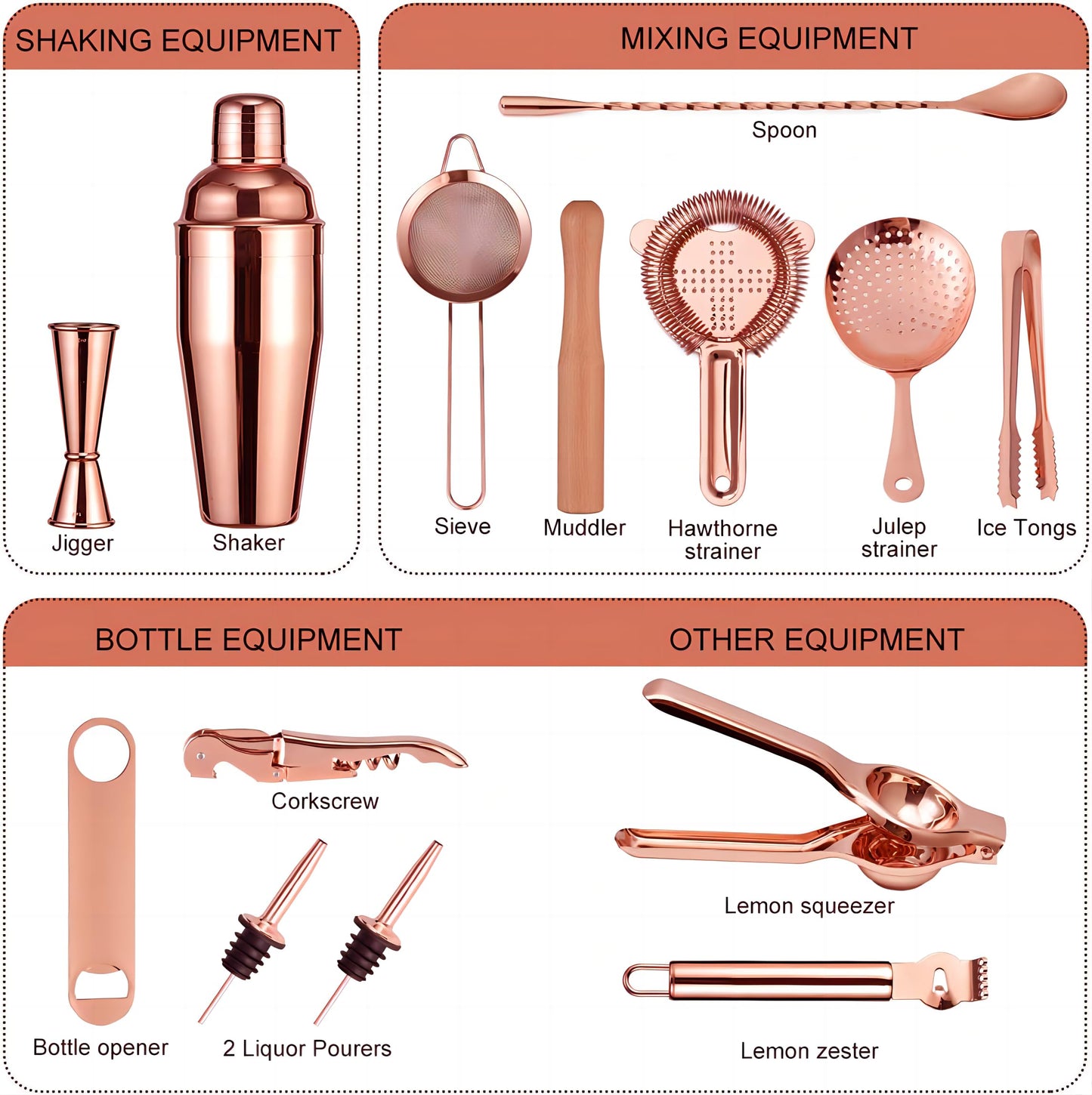 Travel Bartender Kit Bag, 17-piece Bar Tool Set, Professional Cocktail Bar Set, Portable Waxed Canvas Bar Kit Bag with Shoulder Strap for Bartenders, Parties, Camping trips.