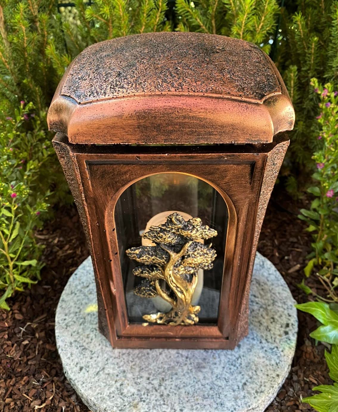 Grave lamp with tree motif NEW! Handmade - 27 cm H. Grave candle Grave decoration Grave ornament Garden lamp incl. Grave candle without decoration and base.
