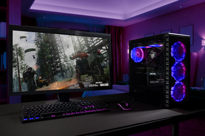 BEASTCOM Q3 Essential Gaming PC Set with AMD Ryzen 3 4X 4.00GHz, 4K Vega 6-Core Graphics, 16GB RAM, 256GB SSD + 1TB, 24" LED Monitor + Keyboard + Mouse + Mousepad, HDMI, WLAN, Windows 11 Pro
