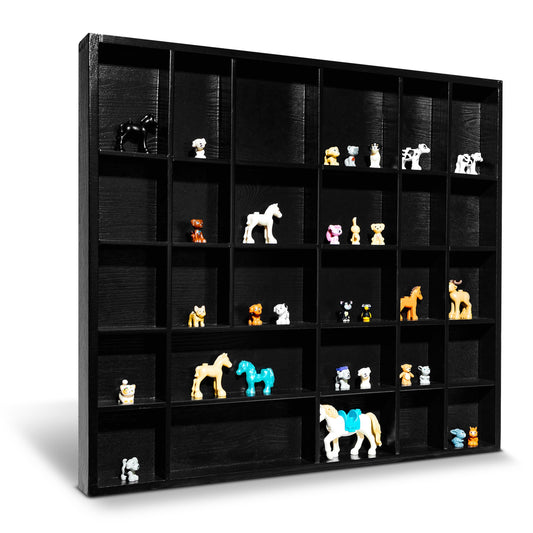 Creative Deco Black Wooden Display Case Collectors Box Tray 28 Compartments | 44.5 x 40 x 3 cm | Paintable Wood Sorting Storage Shelf Box Printer Showcase | For Decoupage, Storage, Decoration, Sorting Box