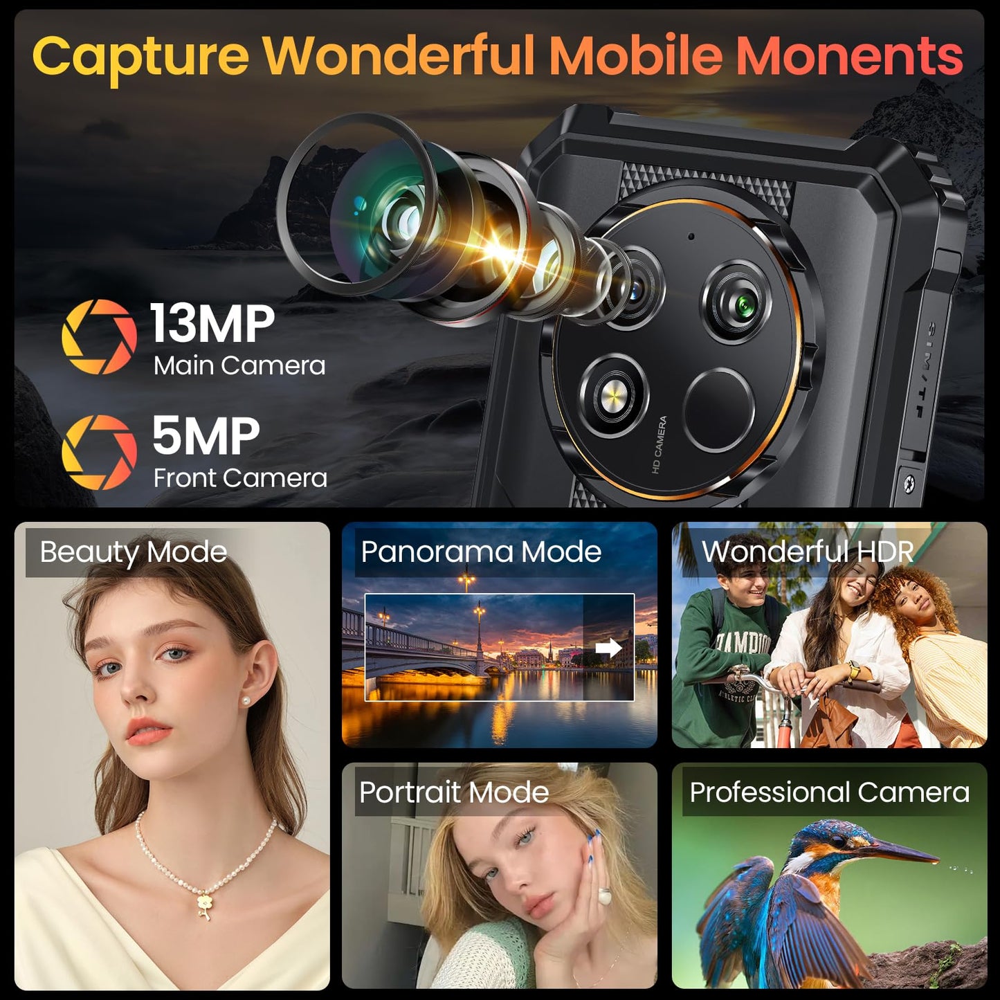 OUKITEL WP28E Outdoor Smartphone Android 14-10600mAh, 8GB +64GB/1TB, 6.52" with 13MP camera, IP68 water resistant, Dual 4G SIM, rugged phone with NFC/GPS/OTG/BT5.0-Green. No contract.