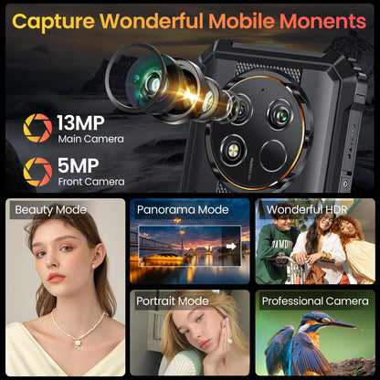 OUKITEL WP28E Outdoor Smartphone Android 14-10600mAh, 8GB +64GB/1TB, 6.52" with 13MP camera, IP68 water resistant, Dual 4G SIM, rugged phone with NFC/GPS/OTG/BT5.0-Green. No contract.