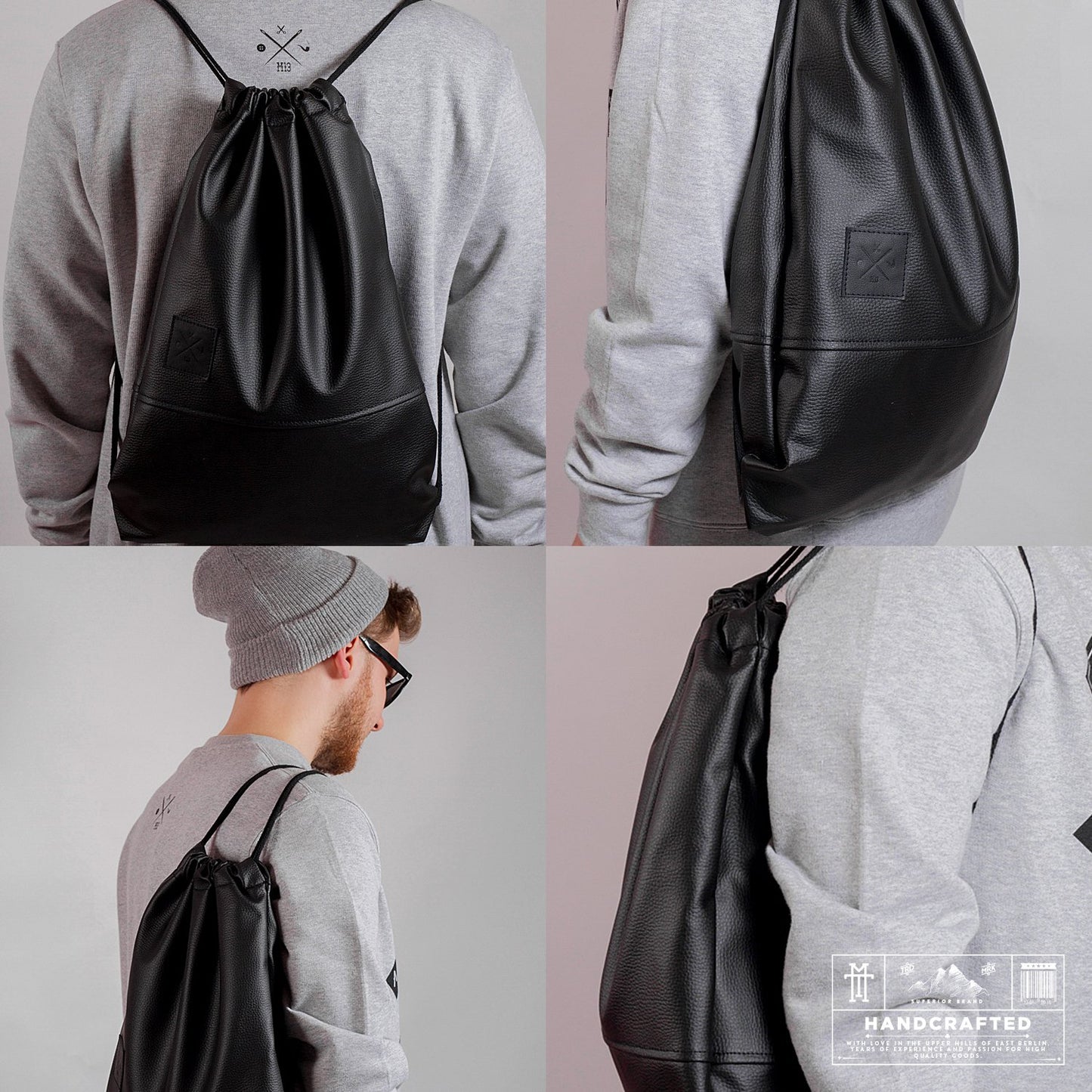 Manufaktur13 Black Out Sports Bag - Faux leather backpack gym bag sports bag M13